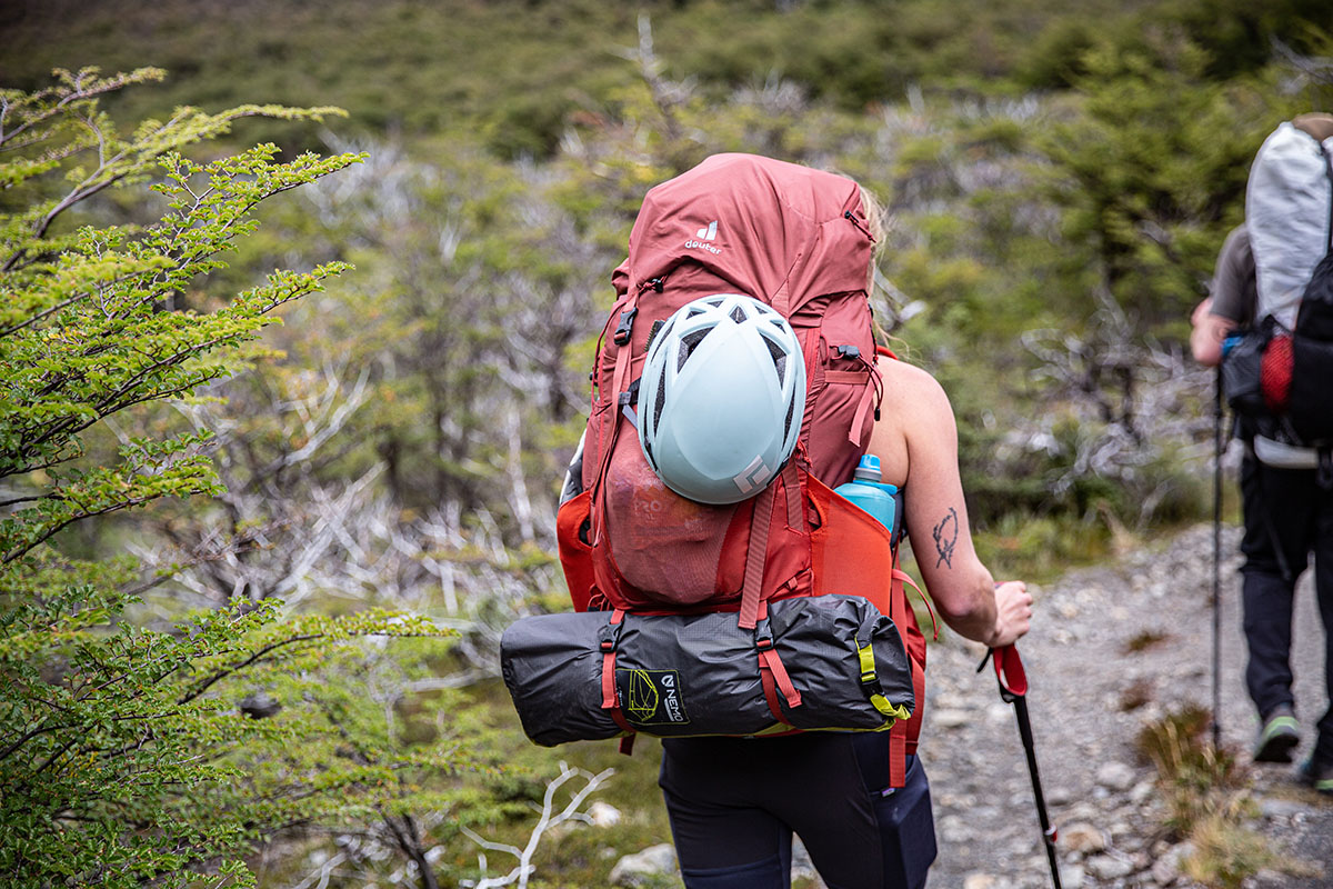 Freestanding backpacking tent (Nemo Dagger attached to pack)